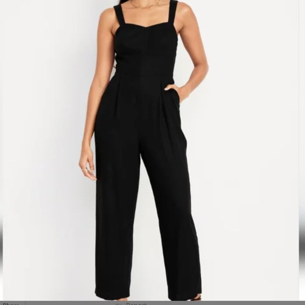 NWOT Old Navy Fit & Flare Black Linen Jumpsuit - L Tall